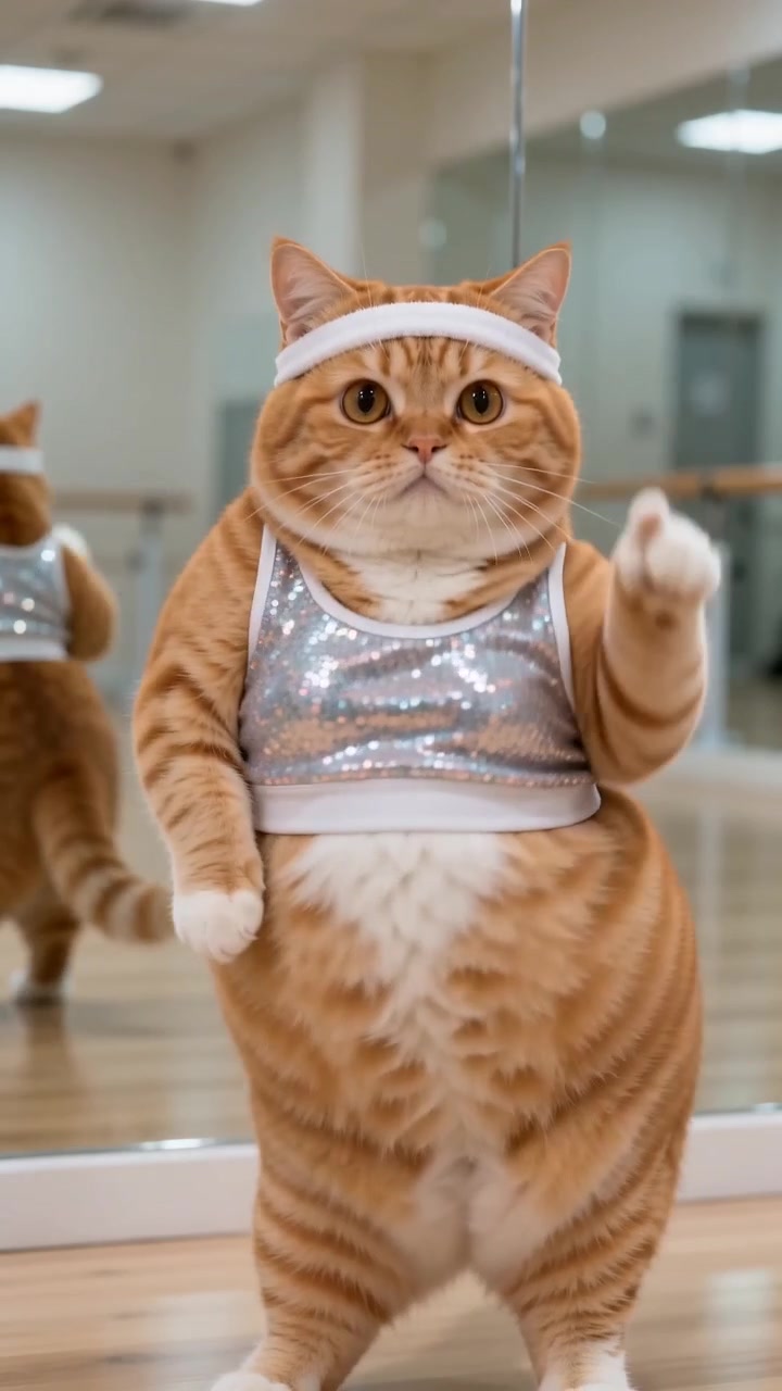 AI cat dance practice video