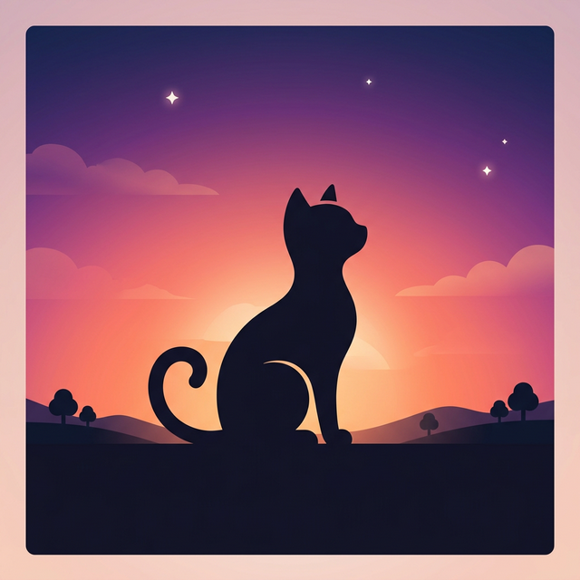 Sunset Cat Silhouette